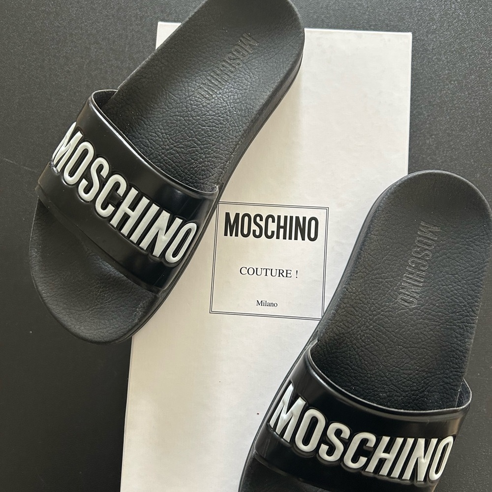 Moschino Black Slides with Bold Logo
